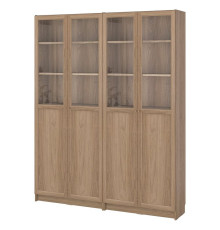 Kombinacja regałowa drz panel/szkl, imit. dębu BILLY / OXBERG 495.818.13