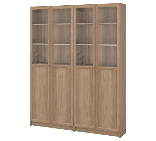 Kombinacja regałowa drz panel/szkl, imit. dębu BILLY / OXBERG 495.818.13