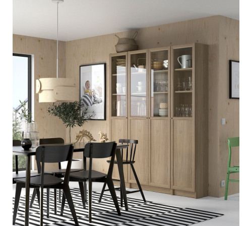 Kombinacja regałowa drz panel/szkl, imit. dębu BILLY / OXBERG 794.835.47