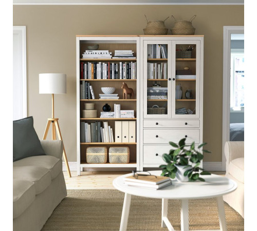 Kombinacja regałowa z drzw/szuf, biały/bejca jasnobrązowa HEMNES 796.499.82