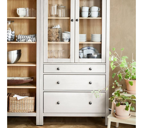 Kombinacja regałowa z drzw/szuf, biały/bejca jasnobrązowa HEMNES 796.499.82