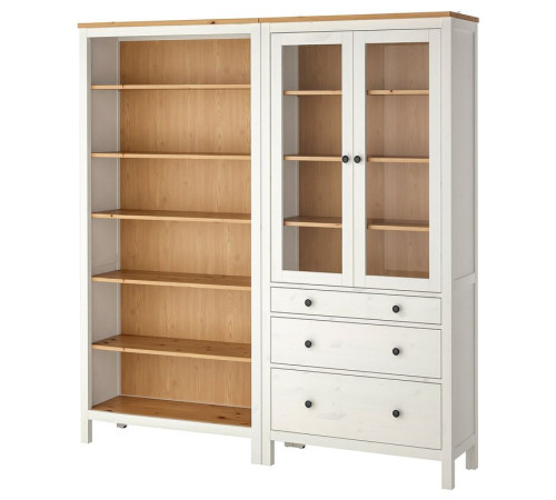 Kombinacja regałowa z drzw/szuf, biały/bejca jasnobrązowa HEMNES 796.499.82