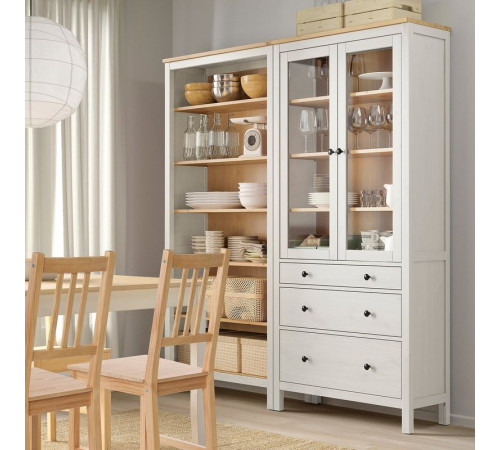 Kombinacja regałowa z drzw/szuf, biały/bejca jasnobrązowa HEMNES 796.499.82