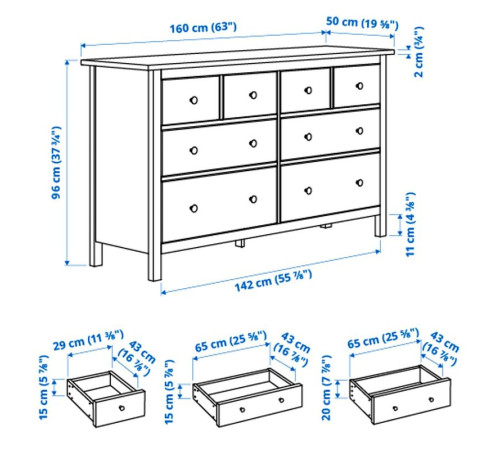 Комод, 8 ящиков, белая морилка, HEMNES 102.392.80