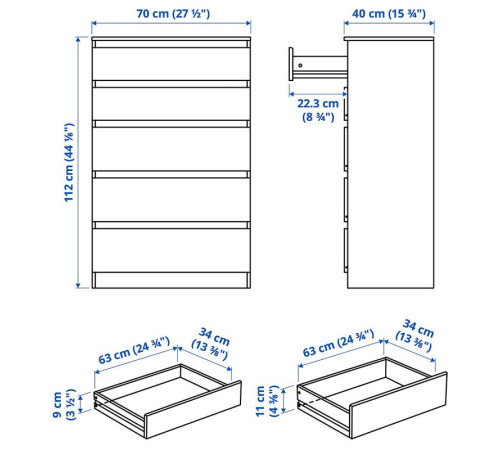 Комод, 5 ящиков, белый KULLEN 203.936.62