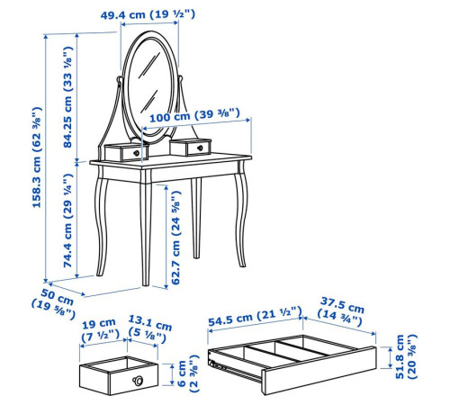 Toaletka, biały HEMNES 303.744.13