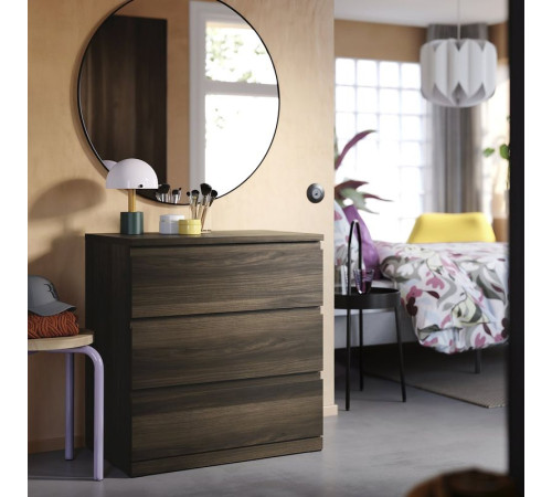 Komoda, 3 szuflady, ciemnobrązowy/imit. dębu STORKLINTA 506.275.51