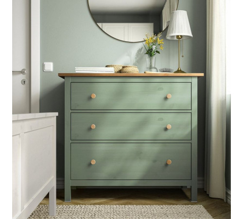 Komoda, 3 szuflady, szarozielony/bejca jasnobrązowa HEMNES 706.107.38