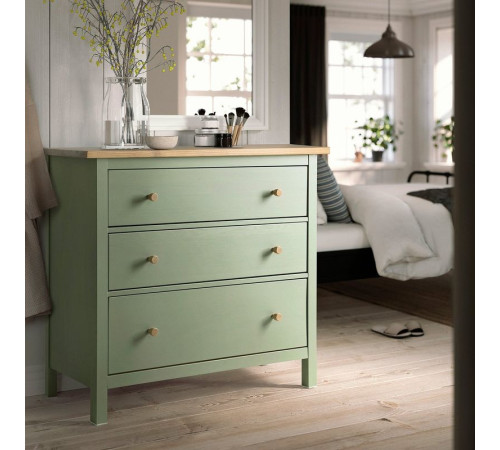 Komoda, 3 szuflady, szarozielony/bejca jasnobrązowa HEMNES 706.107.38