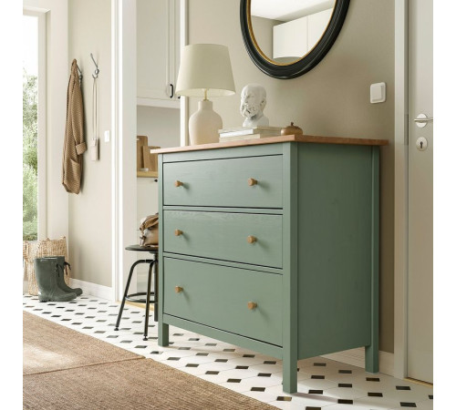 Komoda, 3 szuflady, szarozielony/bejca jasnobrązowa HEMNES 706.107.38