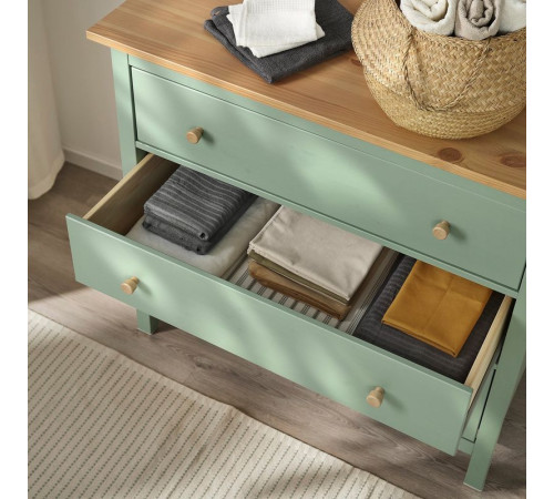 Komoda, 3 szuflady, szarozielony/bejca jasnobrązowa HEMNES 706.107.38