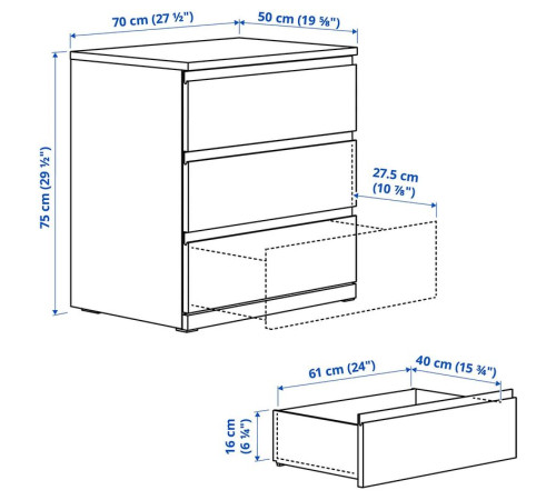Komoda, 3 szuflady, imit. dębu STORKLINTA 706.275.31