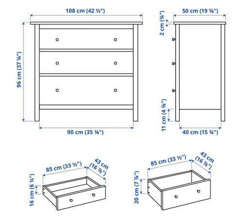 Комод, 3 ящика, белая морилка HEMNES 804.247.45