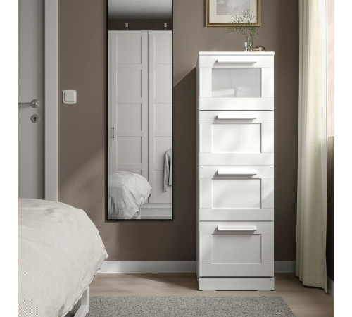 Komoda, 4 szuflady, biały/szkło matowe BRIMNES 403.920.44