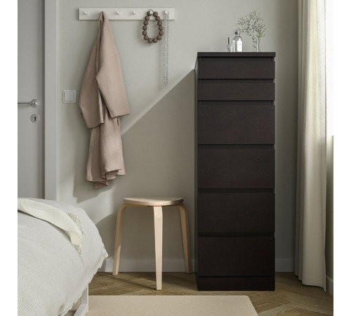 Komoda, 6 szuflad, czarnobrąz/lustro MALM 504.035.89
