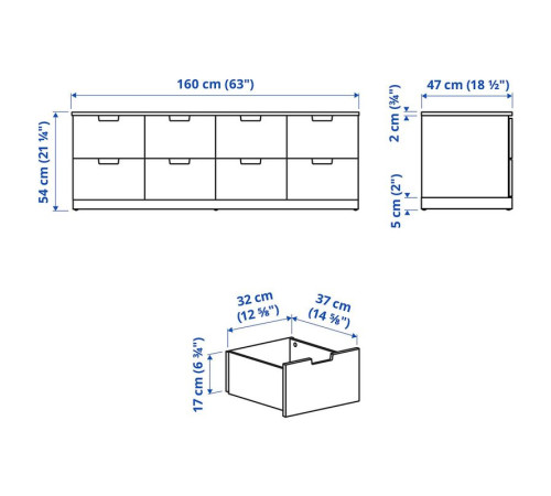 Комод, 8 ящиков, белый NORDLI 592.395.04