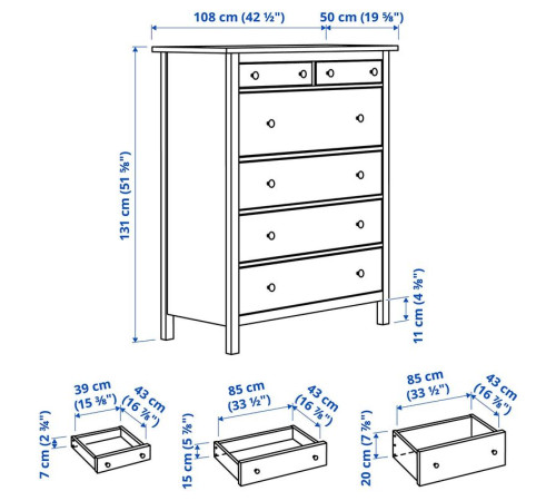 Komoda, 6 szuflad, biała bejca HEMNES 602.392.73