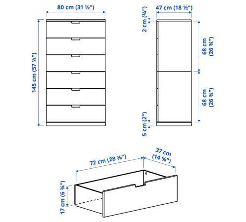 Komoda, 6 szuflad, biały NORDLI 892.394.99