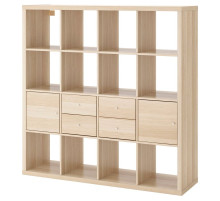Полка с 4 вставками, имитация белого дуба, KALLAX 191.975.96
