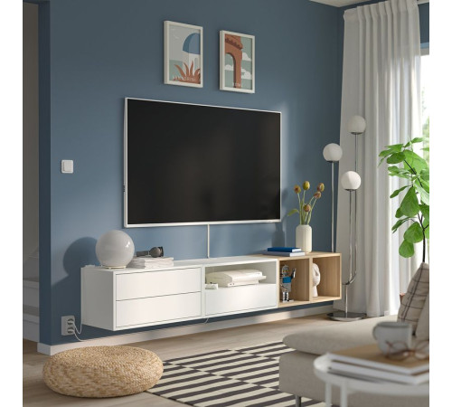 Szafka na TV,hifi, biały/dąb bejcowany na biało szkło bezbarwne EKET 595.809.88