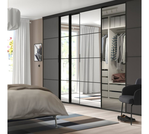 Kombinacja drzwi przesuwnych, czarny/ciemnoszary lustro SKYTTA / MEHAMN/AULI 095.759.08