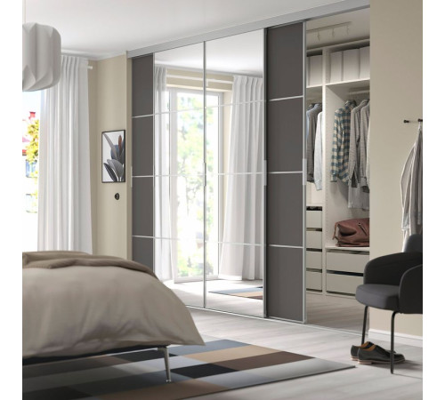 Kombinacja drzwi przesuwnych, aluminium/ciemnoszary lustro SKYTTA / MEHAMN/AULI 295.759.31
