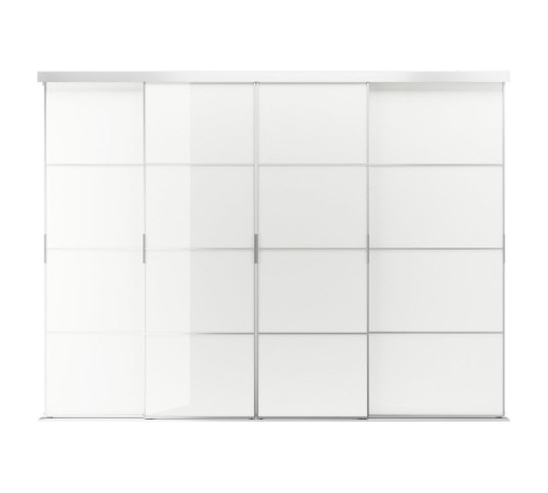Kombinacja drzwi przesuwnych, aluminium/biały szkło SKYTTA / FÄRVIK 394.240.41
