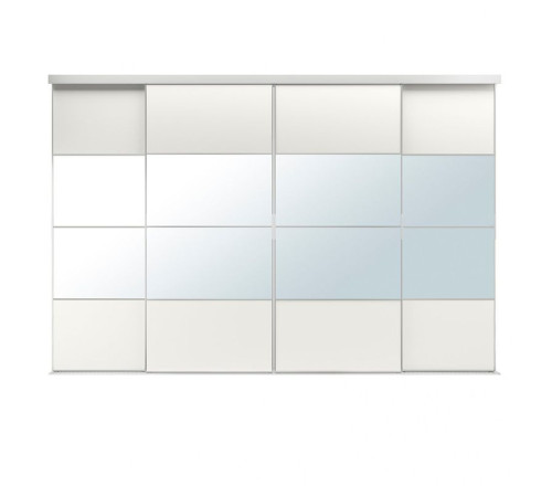 Kombinacja drzwi przesuwnych, aluminium/biały lustro SKYTTA / MEHAMN/AULI 395.759.35