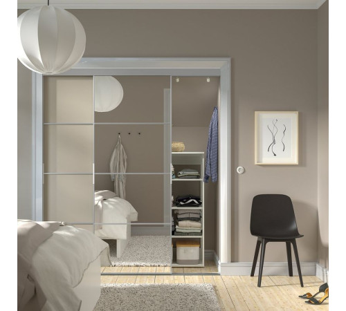 Kombinacja drzwi przesuwnych, aluminium 2str/szarobeżowy lustro SKYTTA / MEHAMN/AULI 495.759.11