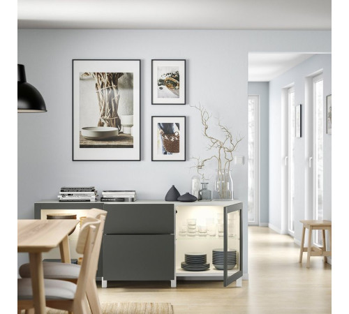Kombinacja z szufladami, biały Lappviken/Sindvik/Stubbarp ciemnoszary BESTÅ 095.754.99