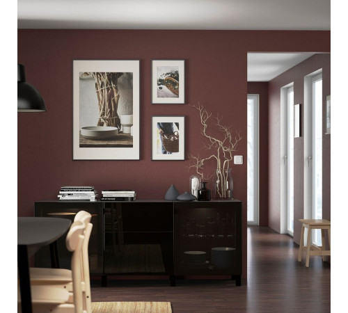 Kombinacja z szufladami, czarnybrąz/Selsviken/Stubbarp wysoki połysk/czarny dymione szkło BESTÅ 193.026.96
