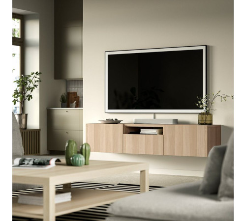 Szafka pod TV, imitacja dębu bejcowanego na biało/Lappviken imitacja dębu bejcowanego na biało BESTÅ 496.229.36