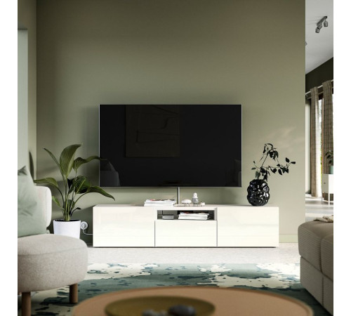 Szafka pod TV, biały/Selsviken biały wysoki połysk BESTÅ 696.229.40