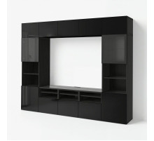 BESTÅ kombinacja na TV/szklane drzwi, czarnybrąz/Selsviken połysk/czarne przezroczyste szkło, 300x42x231 cm