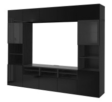 Kombinacja na TV/szklane drzwi, czarnybrąz/Selsviken połysk/czarne przezroczyste szkło BESTÅ 194.110.25