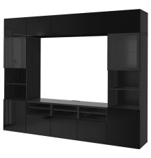 Kombinacja na TV/szklane drzwi, czarnybrąz/Selsviken połysk/czarne przezroczyste szkło BESTÅ 194.110.25