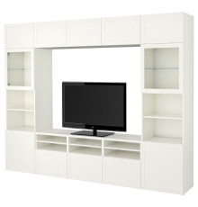 Kombinacja na TV/szklane drzwi, biały/Hanviken białe szkło przezroczyste BESTÅ 494.112.41
