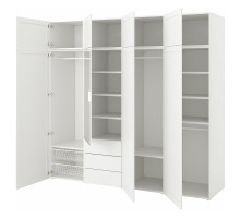 Szafa 8 drzwi+3 szuflady, biały STRAUMEN szkło lustrzane/SANNIDAL białe PLATSA 394.248.71