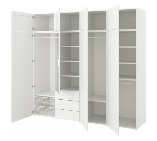 Szafa 8 drzwi+3 szuflady, biały STRAUMEN szkło lustrzane/SANNIDAL białe PLATSA 394.248.71