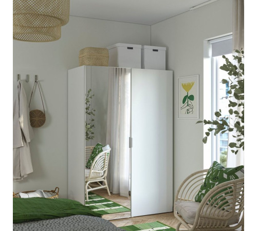 Szafa/2 drzwi, biały STRAUMEN szkło lustrzane/FONNES biały PLATSA 696.153.41