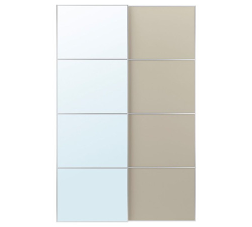Drzwi przesuwne, aluminium lustro/2str szarobeżowy AULI / MEHAMN 095.605.77