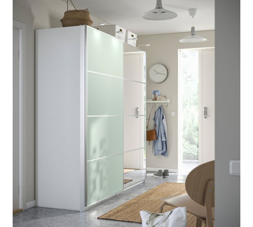 Drzwi przesuwne, aluminium 2str/jasnozielony lustro MEHAMN/AULI 295.521.90