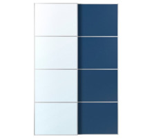 Drzwi przesuwne, aluminium lustro/2str niebieski AULI / MEHAMN 296.157.91