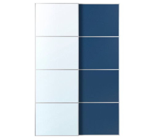 Drzwi przesuwne, aluminium lustro/2str niebieski AULI / MEHAMN 296.157.91