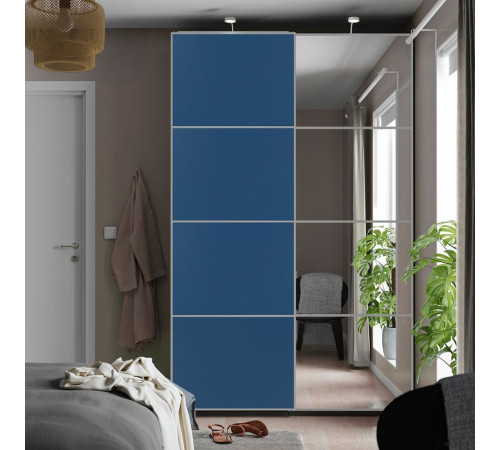 Drzwi przesuwne, aluminium lustro/2str niebieski AULI / MEHAMN 296.157.91