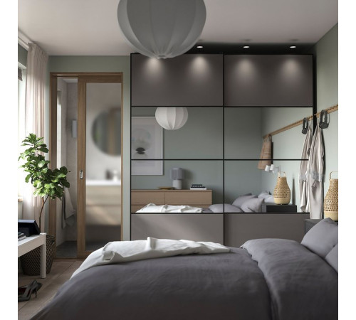 Drzwi przesuwne, czarny lustro/2str ciemnoszary AULI / MEHAMN 395.605.71