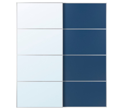 Drzwi przesuwne, aluminium lustro/2str niebieski AULI / MEHAMN 396.157.95