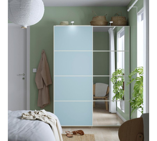 Drzwi przesuwne, aluminium 2str/jasnoniebieski lustro MEHAMN/AULI 595.521.84