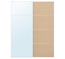 Drzwi przesuwne, aluminium lustro/2str imitacja dębu bejcowanego na biało AULI / MEHAMN 595.602.97