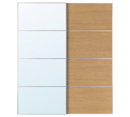 Drzwi przesuwne, aluminium lustro/2str imit. dębu AULI / MEHAMN 596.158.03